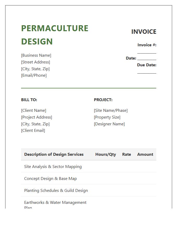 Permaculture Design Project Invoice Template