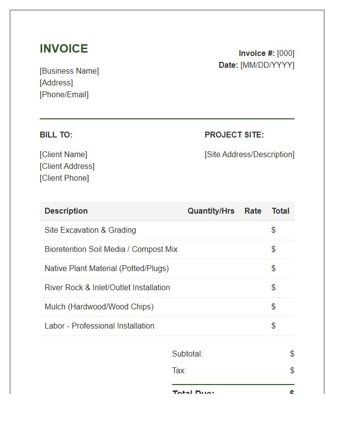 Rain Garden Installation Invoice Template