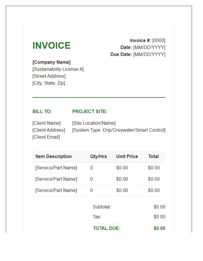 Sustainable Irrigation System Invoice Template