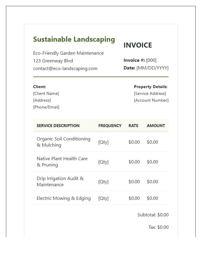 Sustainable Landscaping Maintenance Invoice Template