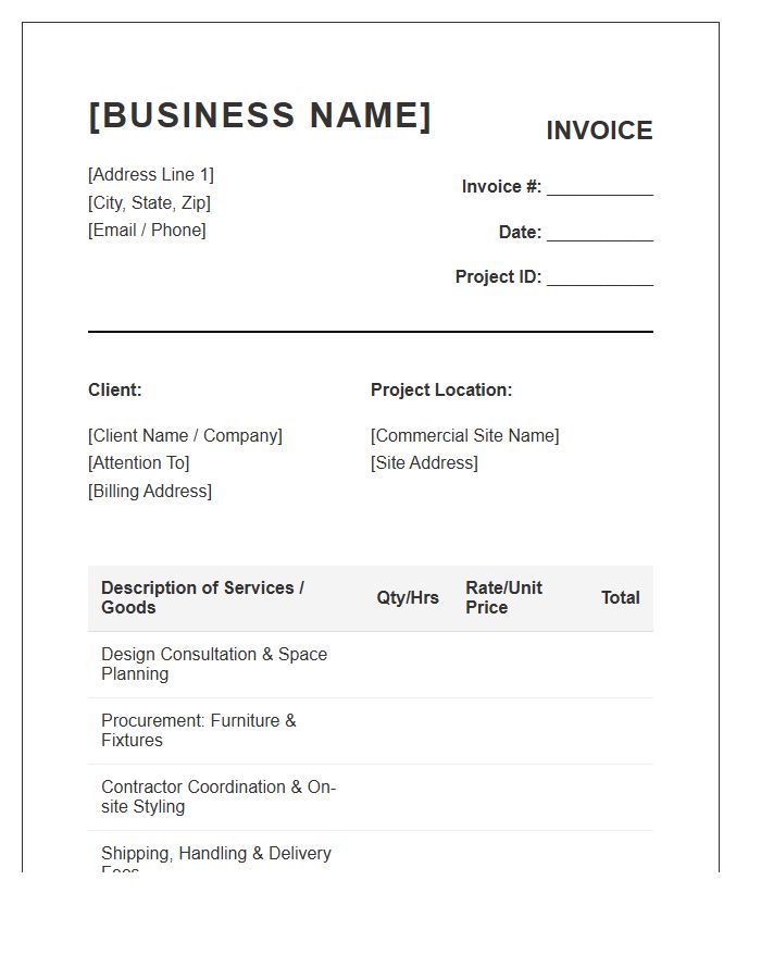 Commercial Interior Decorator Project Invoice Template