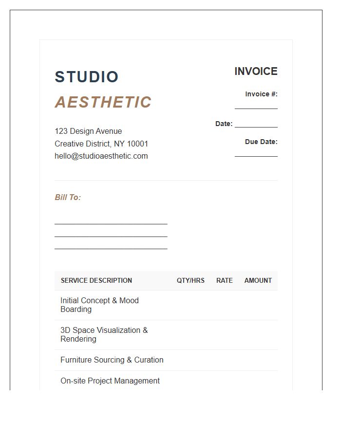 Creative Interior Decoration Services Invoice Template