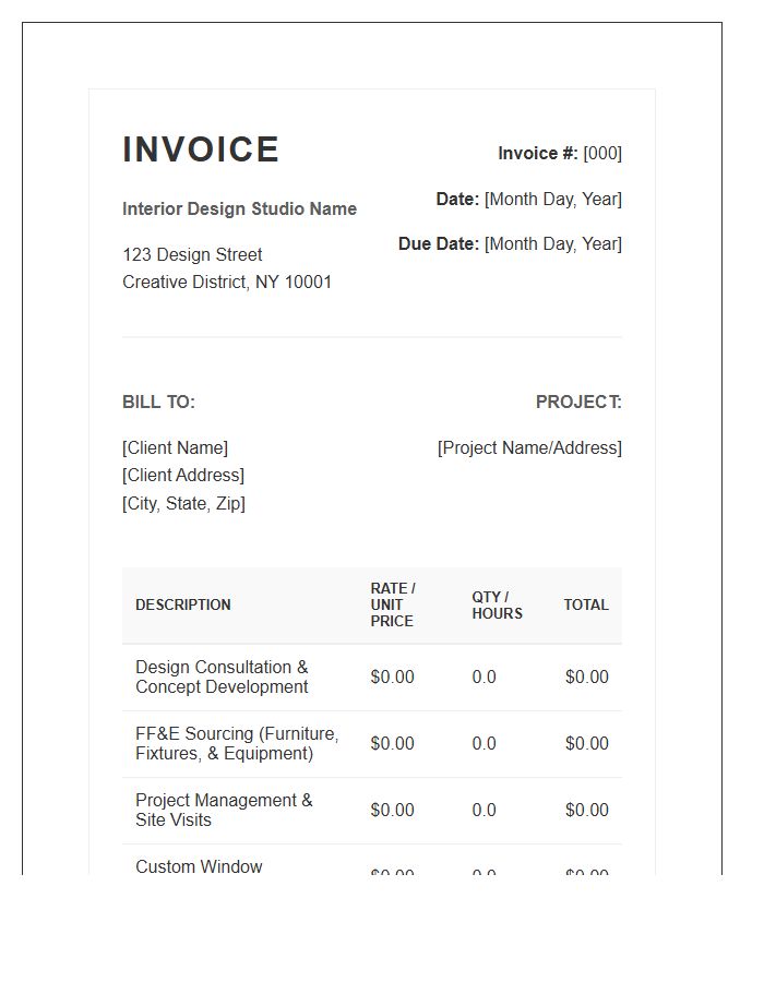Interior Decorator Client Billing Invoice Template