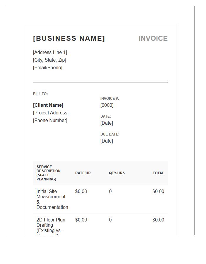 Interior Decorator Space Planning Invoice Template
