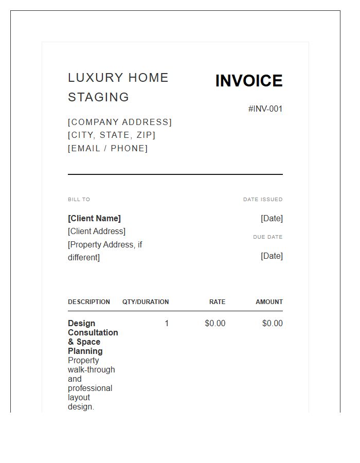 Luxury Home Staging Professional Invoice Template