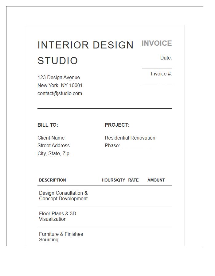 Professional Interior Design Services Invoice Template