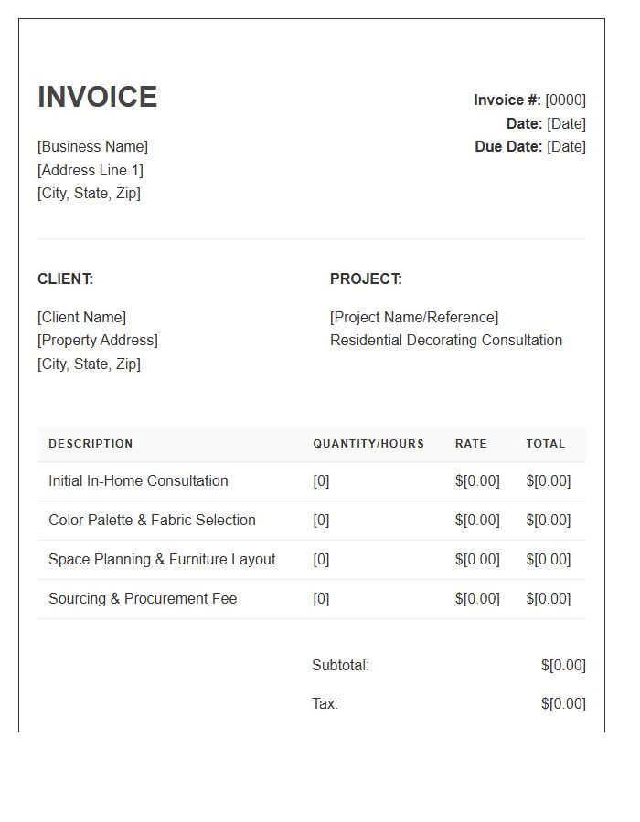 Residential Decorating Consultation Invoice Template
