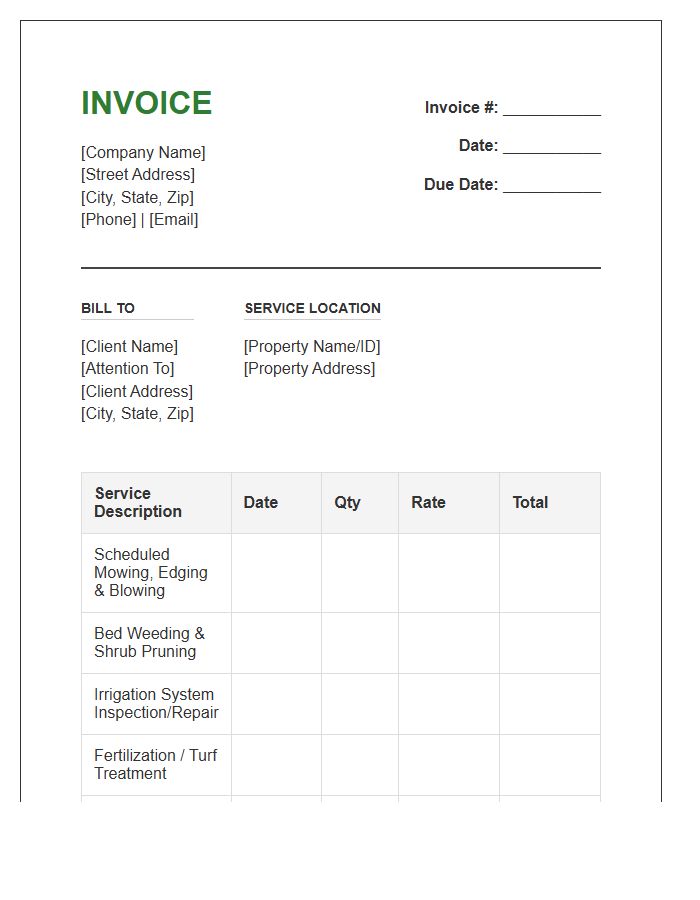 Commercial Landscaping Maintenance Service Invoice Template
