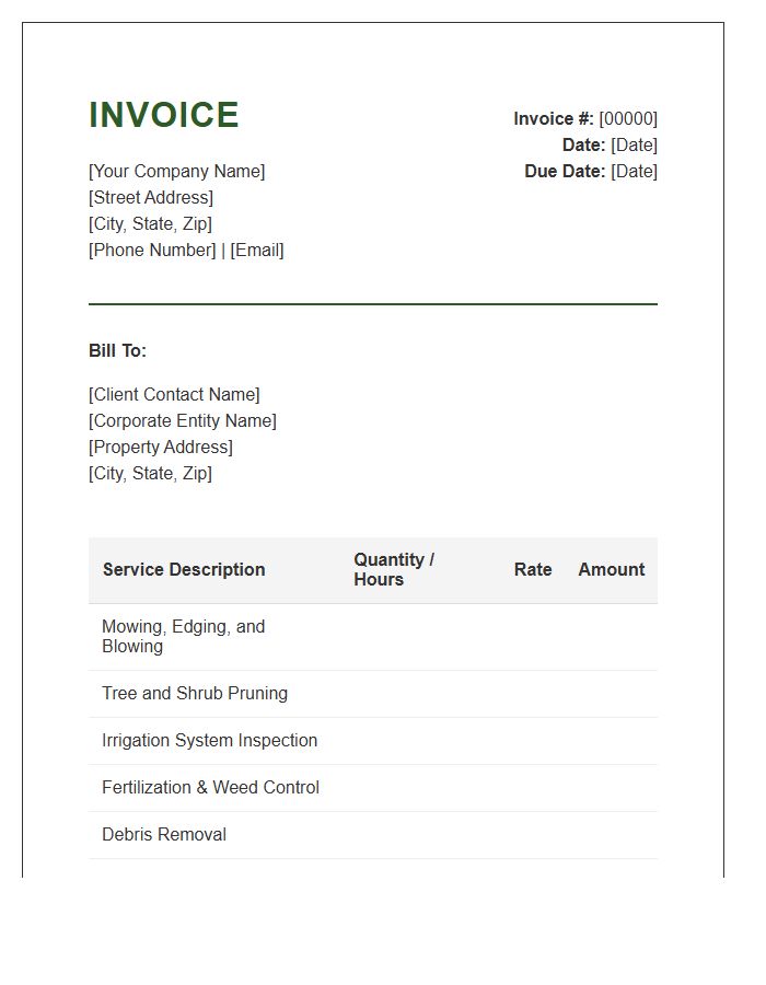 Corporate Landscaping Maintenance Service Invoice Template