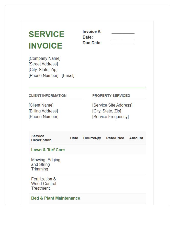 Detailed Landscaping Maintenance Service Invoice Template