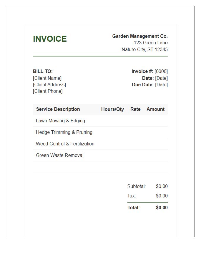 Garden Management Maintenance Service Invoice Template