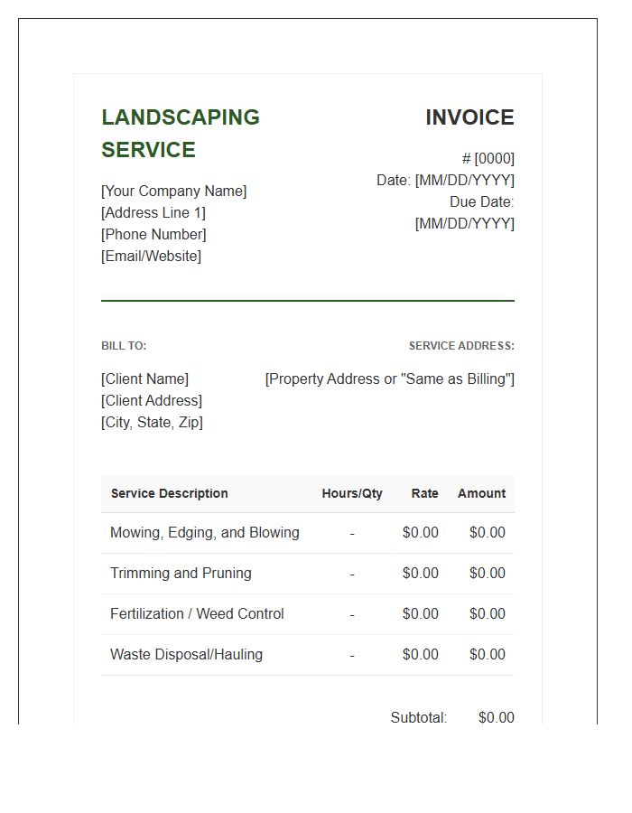 Official Landscaping Maintenance Service Invoice Template