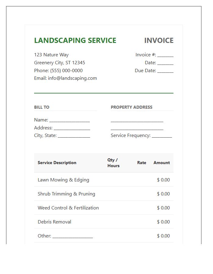 Professional Landscaping Maintenance Service Invoice Template