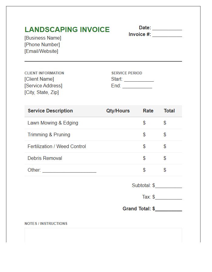 Property Landscaping Maintenance Service Invoice Template