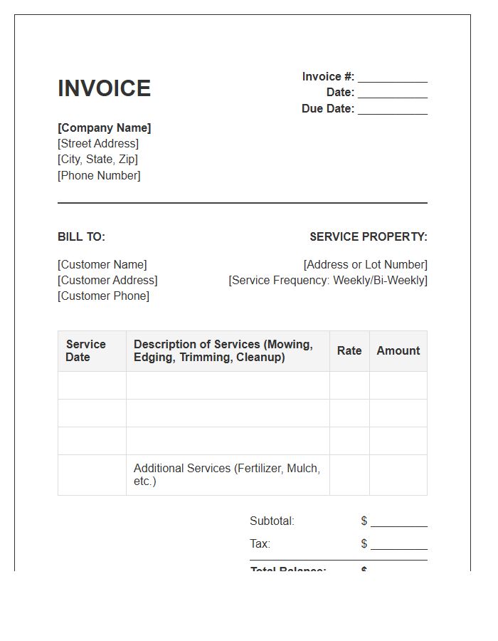Routine Lawn Maintenance Service Invoice Template