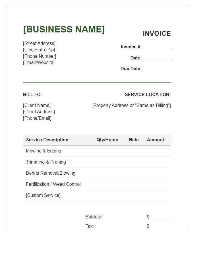 Small Business Landscaping Maintenance Service Invoice Template