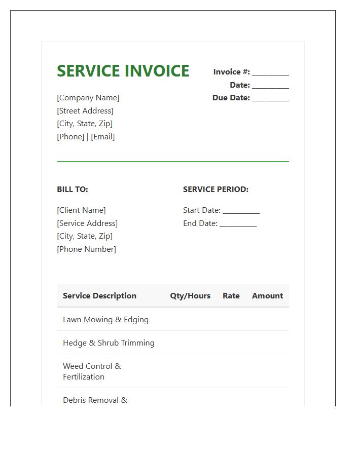 Standard Landscaping Maintenance Service Invoice Template