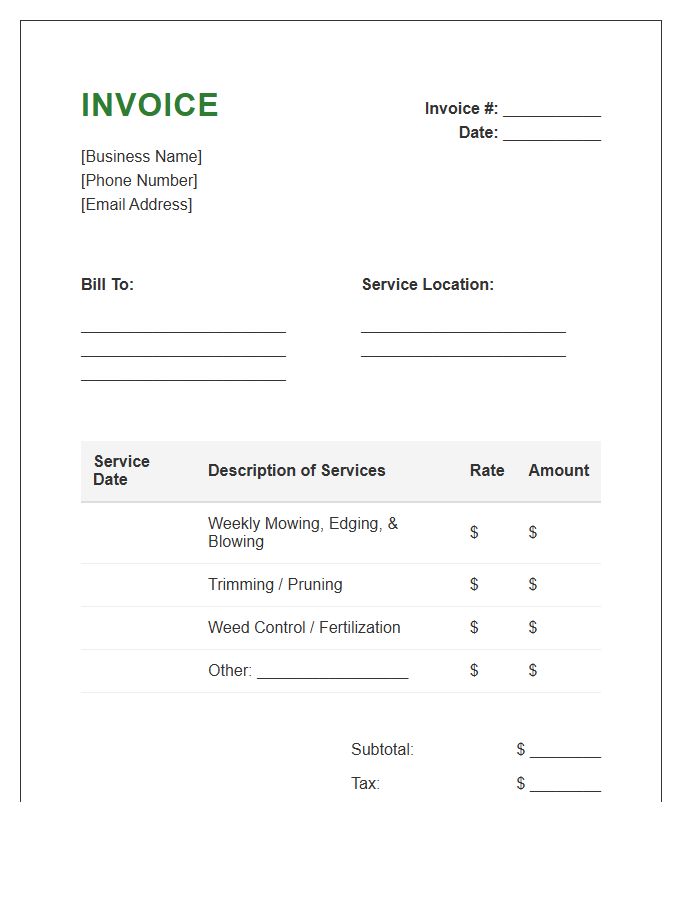 Weekly Lawn Maintenance Service Invoice Template
