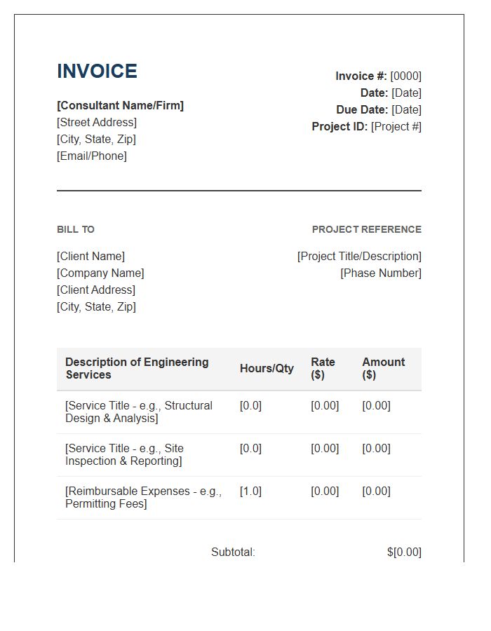 Engineering Consultant Professional Service Invoice Template