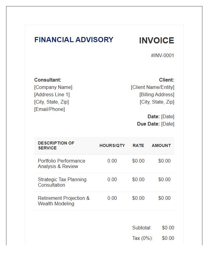 Financial Advisory Consulting Service Invoice Template