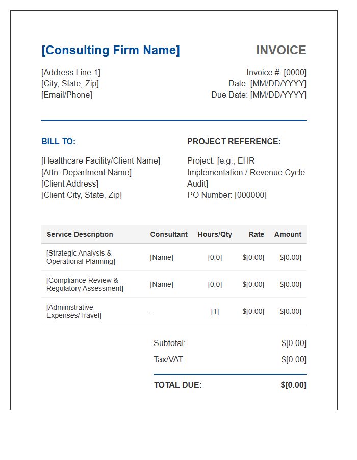 Healthcare Management Consulting Service Invoice Template