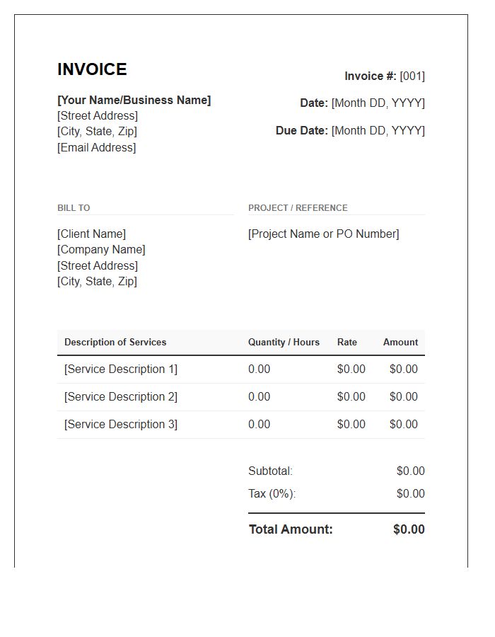 Independent Professional Consulting Service Invoice Template