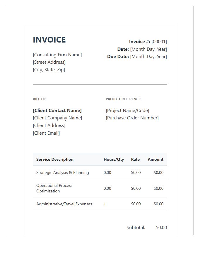 Professional Management Consulting Service Invoice Template