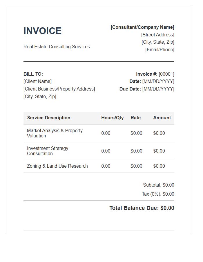 Real Estate Consulting Service Invoice Template