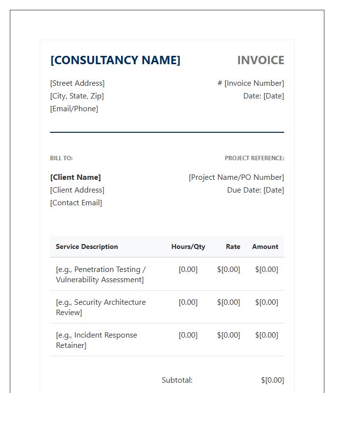 Security Consulting Professional Service Invoice Template