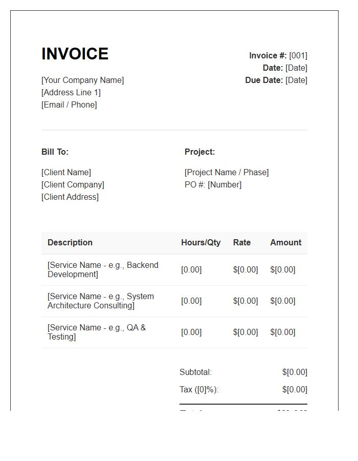 Software Development Consulting Service Invoice Template