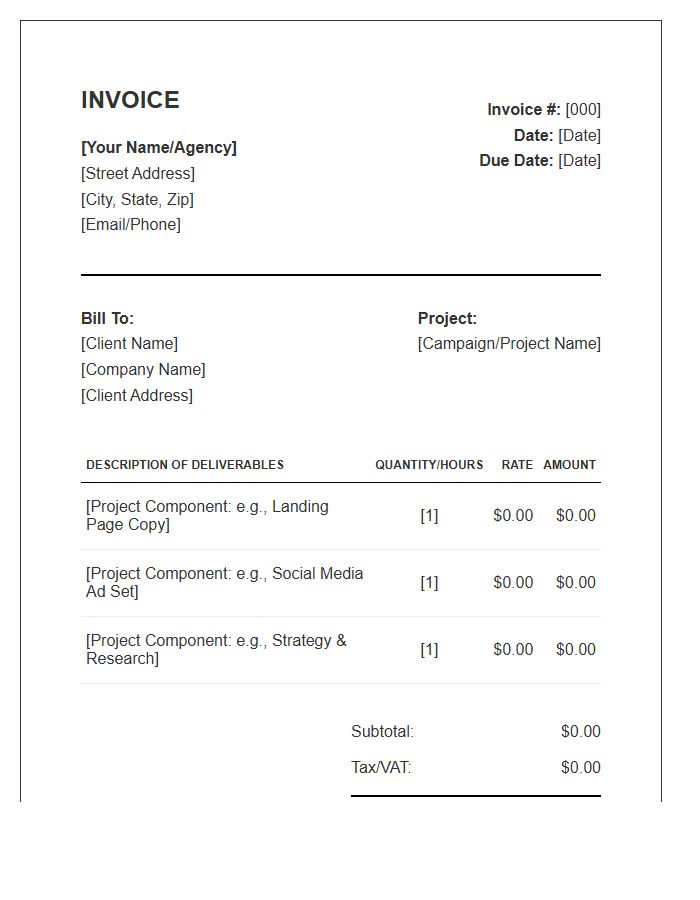 Advertising Copywriter Project Fee Invoice Template