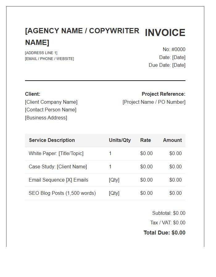 B2B Copywriting Services Project Invoice Template