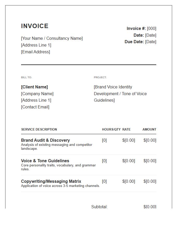 Brand Voice Consultant Services Invoice Template