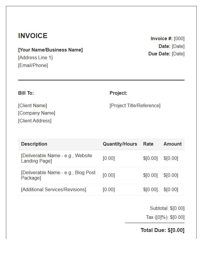 Contract Copywriter Project Billing Invoice Template