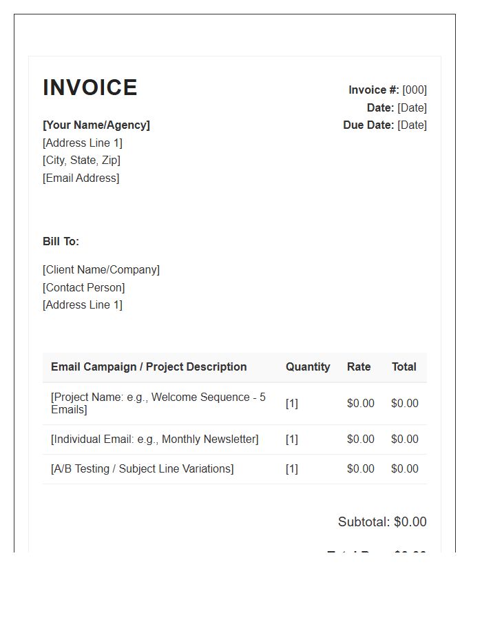 Email Marketing Copywriter Project Invoice Template