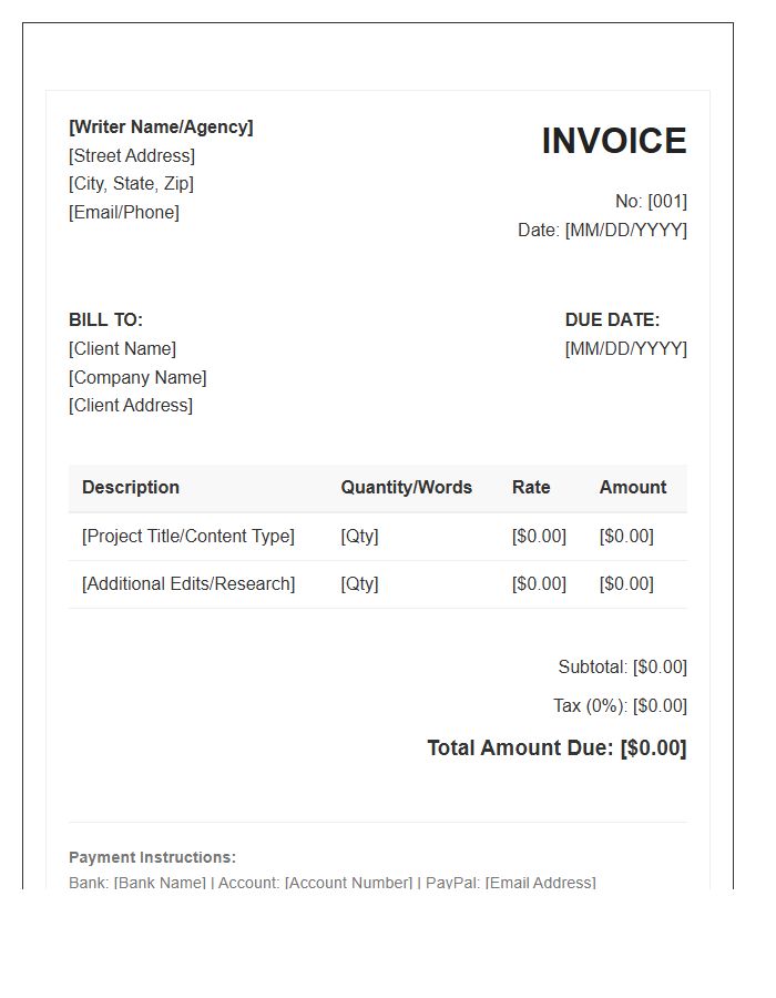 Freelance Content Writer Services Invoice Template