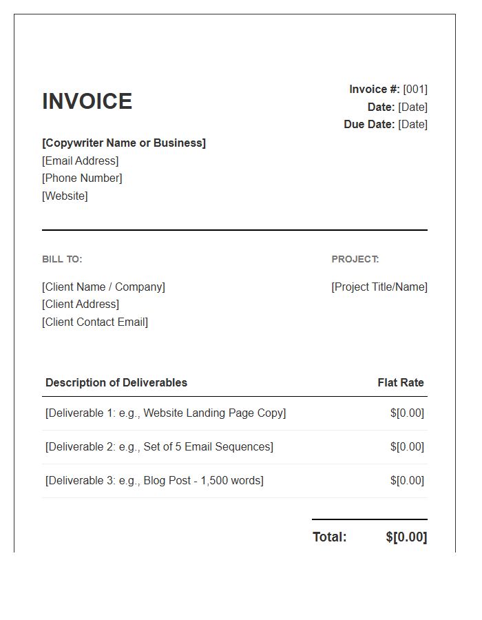 Freelance Copywriter Flat Rate Project Invoice Template