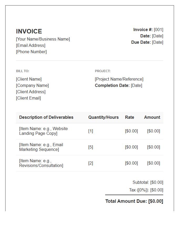 Freelance Copywriter Project Completion Invoice Template