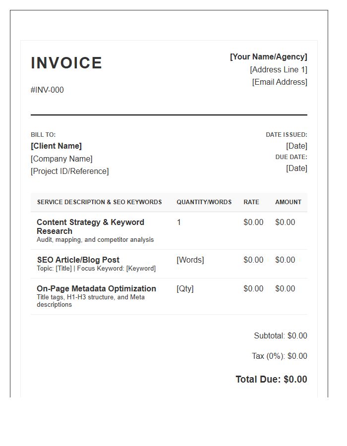 SEO Copywriting Project Specific Invoice Template