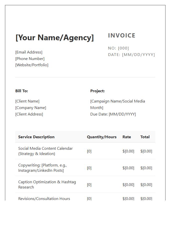 Social Media Copywriter Project Invoice Template