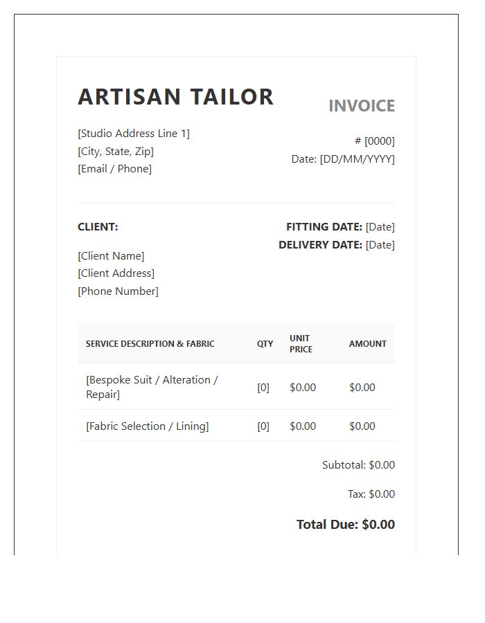 Artisan Tailoring Service Invoice Template