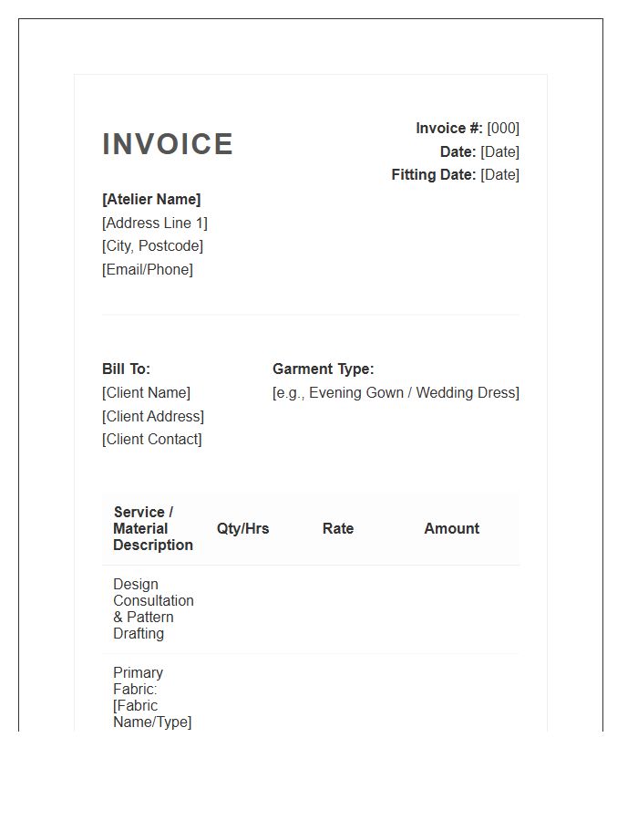 Bespoke Dressmaking Service Invoice Template