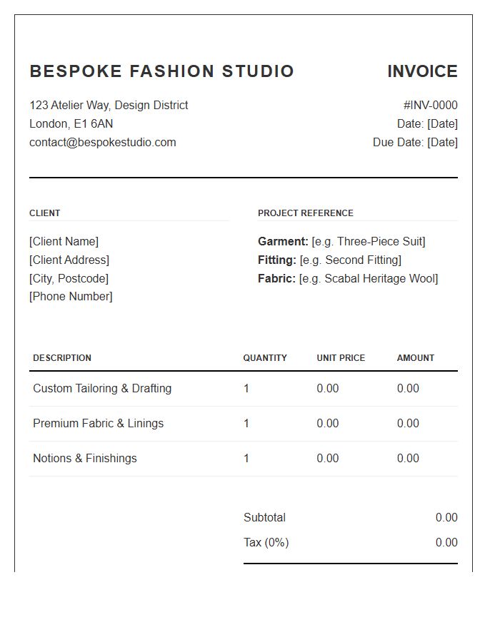 Bespoke Fashion Studio Invoice Template