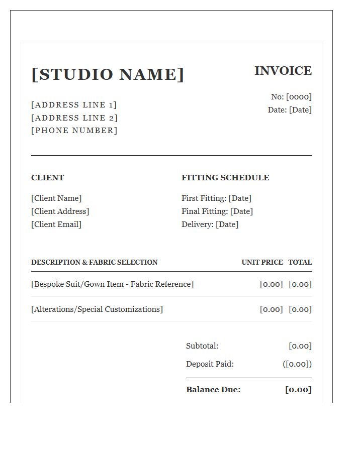 Bespoke Formal Wear Invoice Template