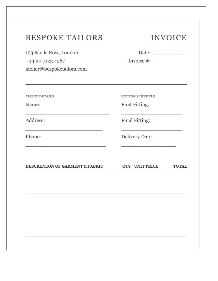 Bespoke Suit Tailoring Service Invoice Template