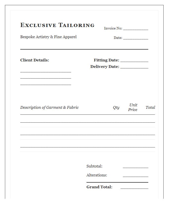 Exclusive Tailoring Service Invoice Template