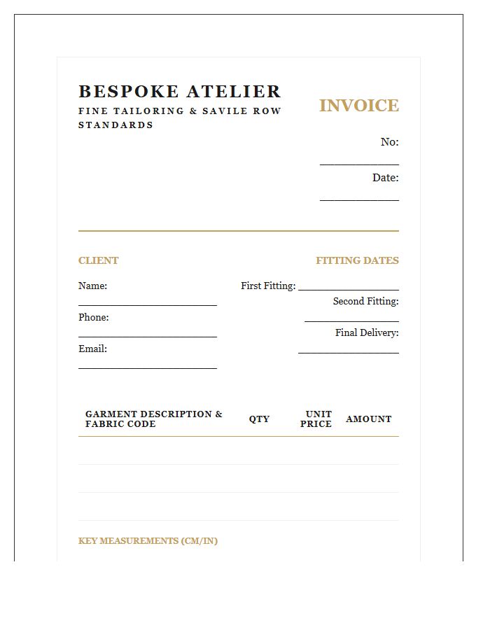 Luxury Tailor Order Invoice Template