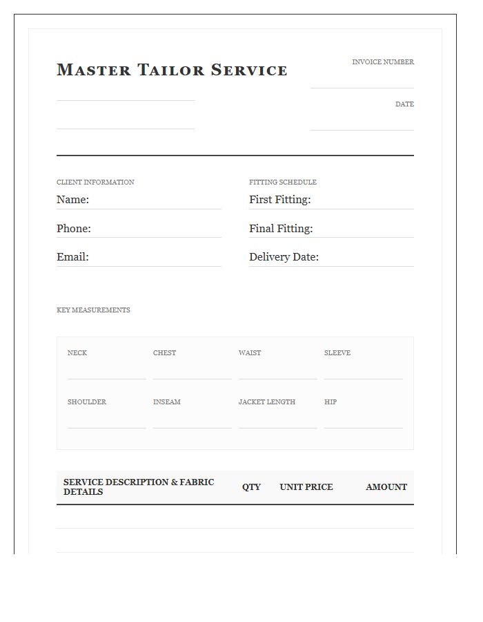 Master Tailor Service Invoice Template