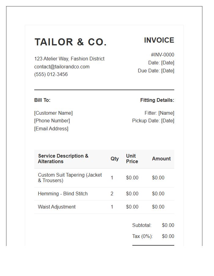 Professional Tailoring Service Invoice Template