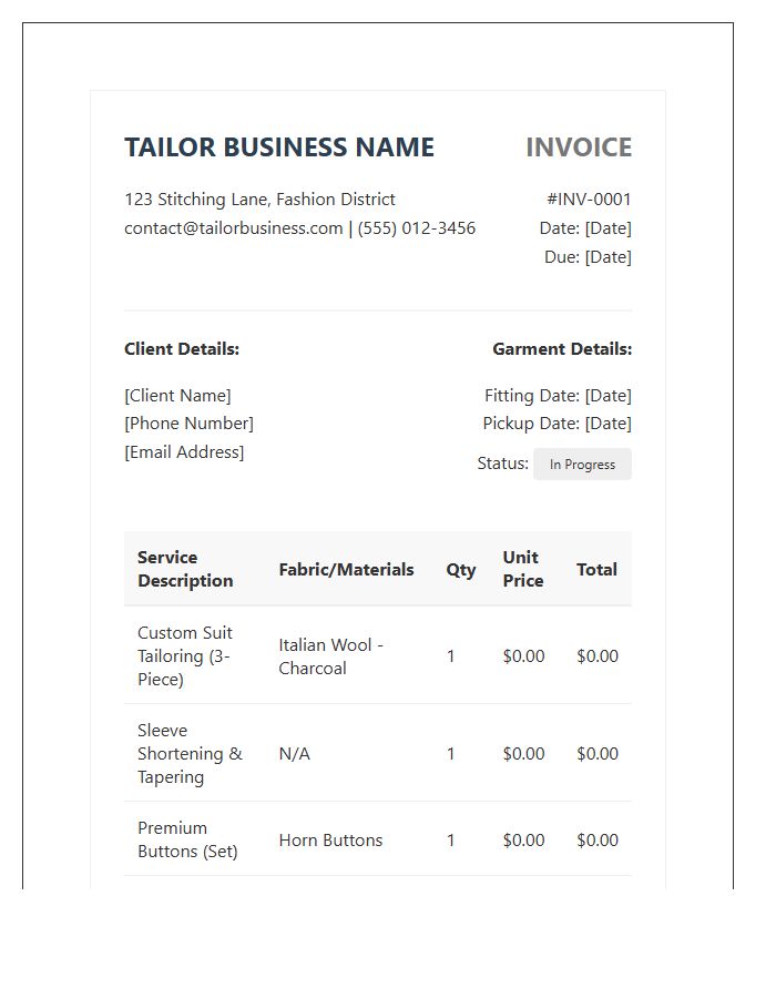 Tailor Business Management Invoice Template